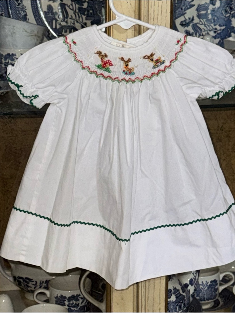Rosalina Smocked Christmas Reindeer dress newborn baby girl boutique
